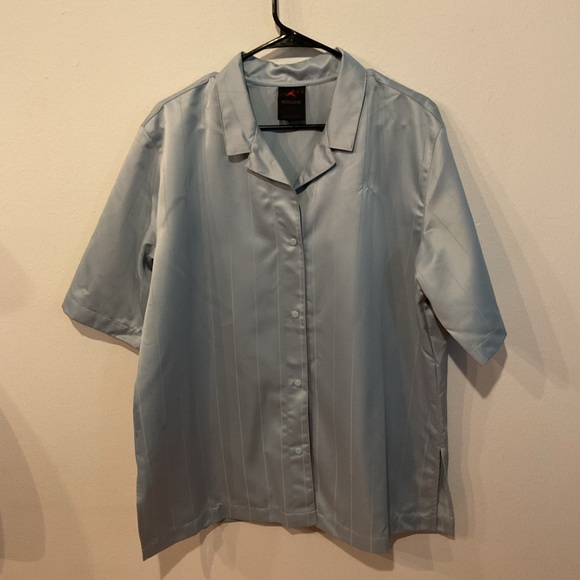 Nike Air Jordan Sky Blue Satin Button-Up Shirt – Men’s L Loose Fit Cuban Collar - Picture 4 of 15
